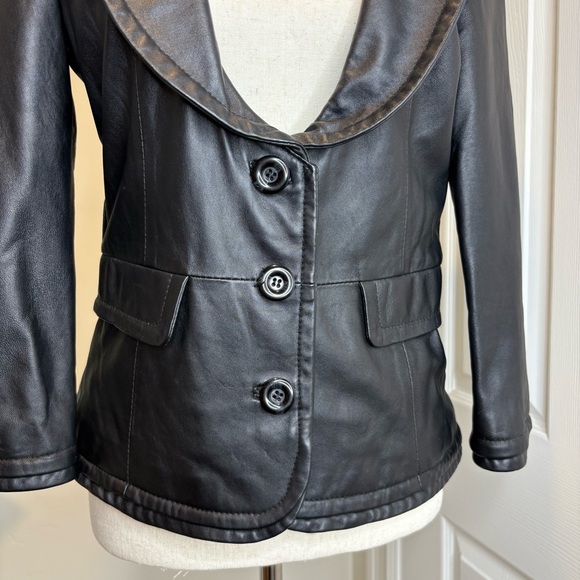 MODA INTERNATIONAL Black Button Up Leather Jacket - Picture 3 of 10